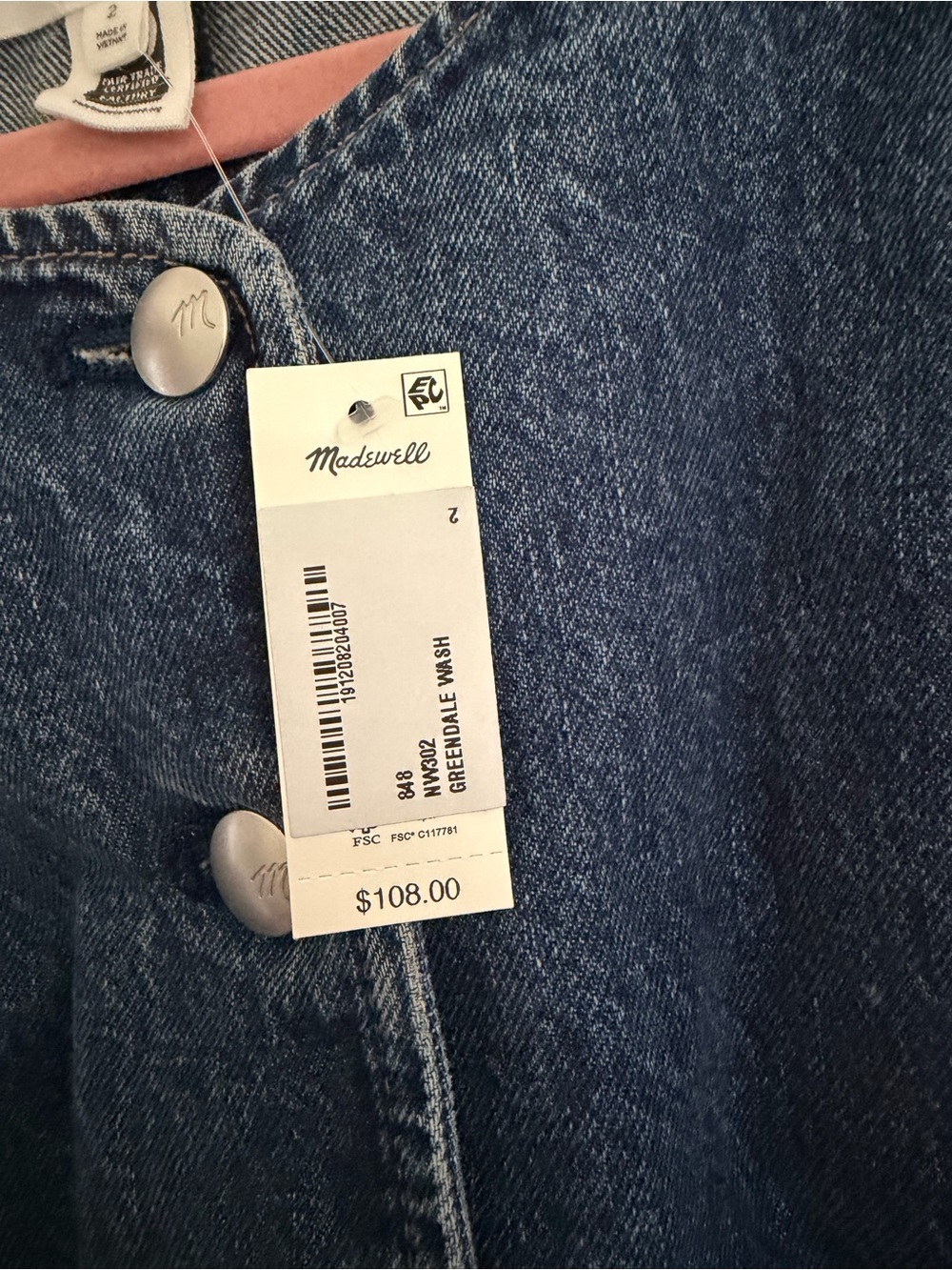 NWT Madewell Crewneck Cutaway Denim Vest - Picture 6 of 6